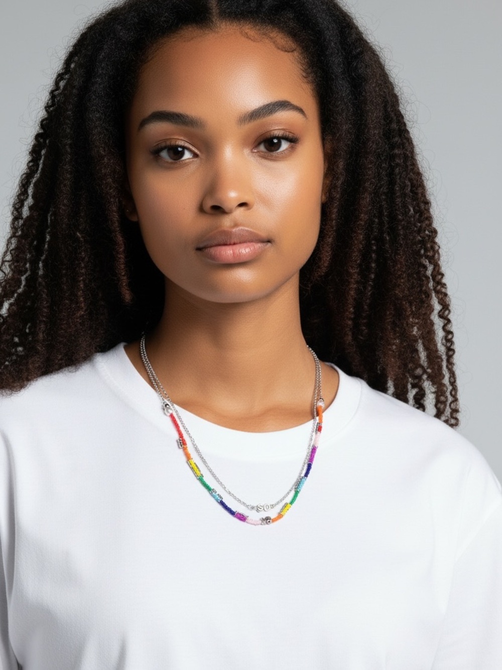 Kohl's Rainbow Multicolor Beaded Double-Layer Necklace NWT